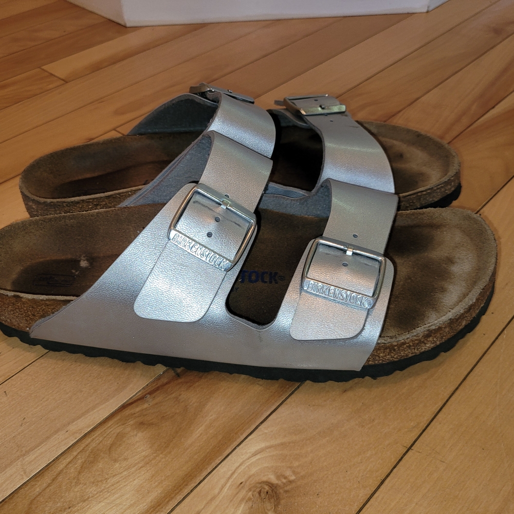 Birkenstock Arizona Metallic Silver Sandals